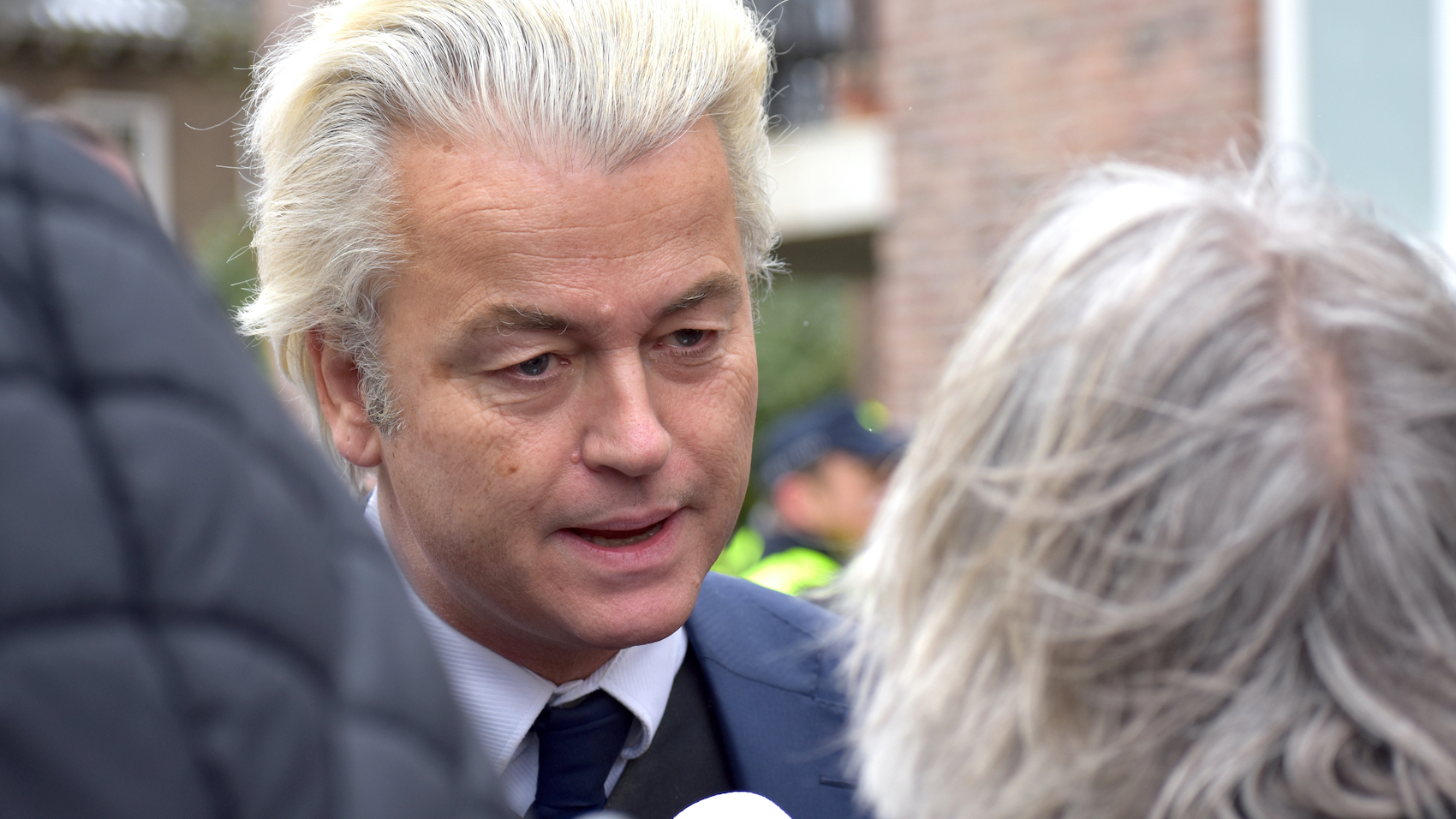 Dutch right-wing populist Geert Wilders campaigns on behalf of his Freedom Party ahead of municipal elections in Spijkenisse, Netherlands on March 17 2018.