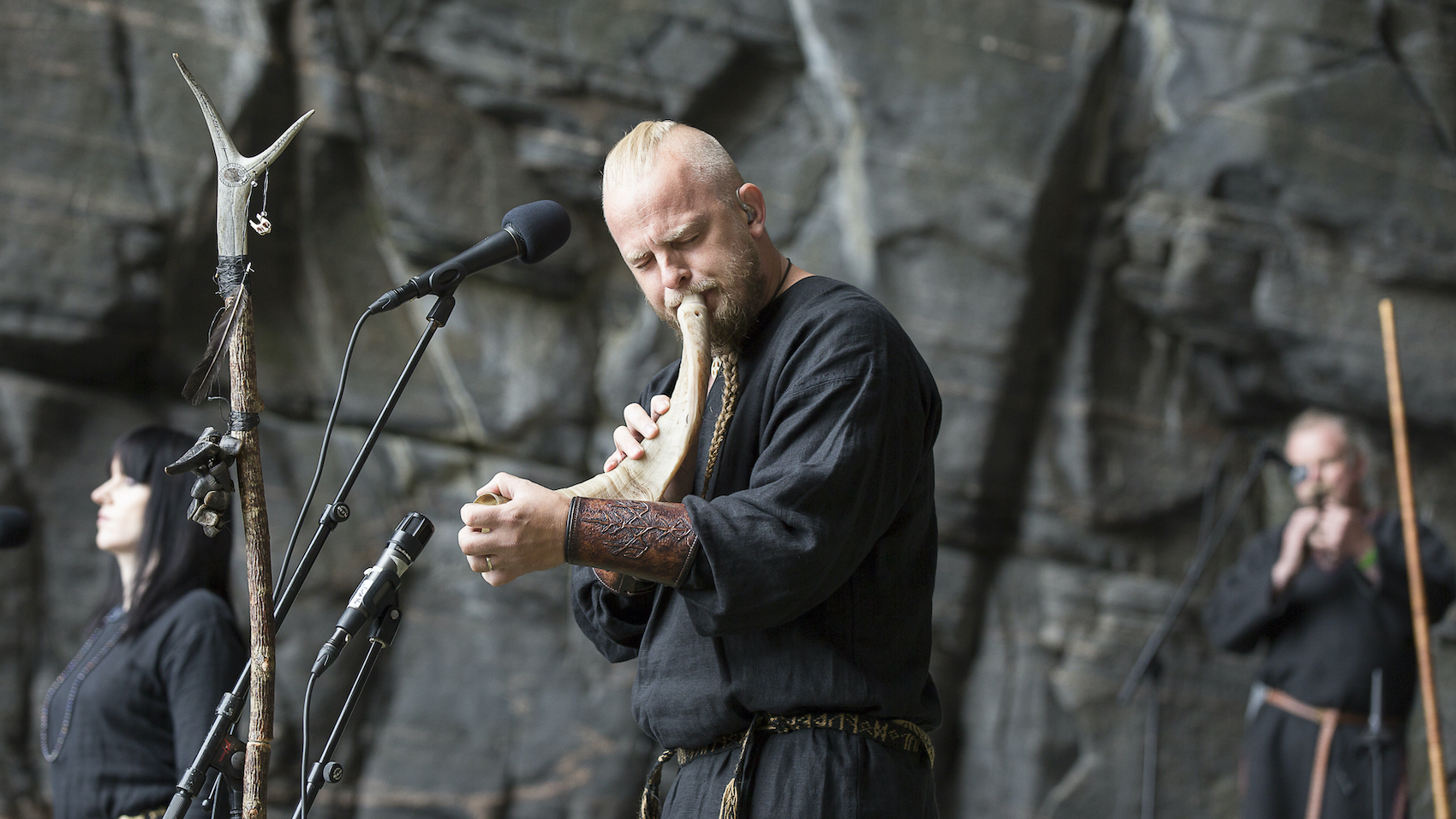 A concert of Norwegian band Wardruna at Cathedral Cave, Kirkehelleren on Sanna Island during Traenafestival that is a music festival taking place on the small island of Traena in Norway on July 8, 2017. Photo: Melanie Lemahieu