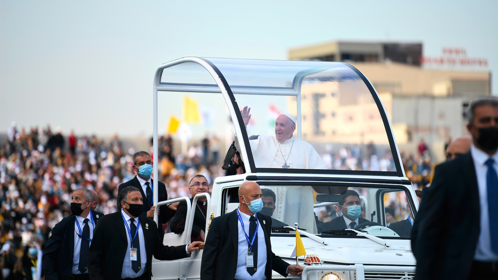Pope Francis warm welcomed by the people of Kurdistan in Northern Iraq, during his visit in Erbil on March 7, 2021.