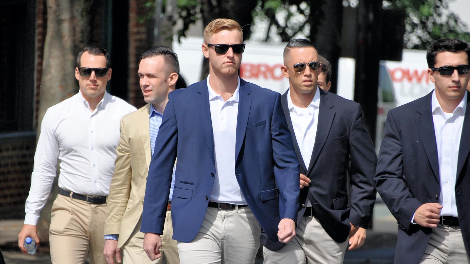 Richard Spencer, Nathan Damigo, Tim Gionet & entourage arrives during a white nationalist rally in Charlottesville, VA that turned violent resulting in one death and multiple injuries on August 12, 2017. Photo: Kim Kelley-Wagner