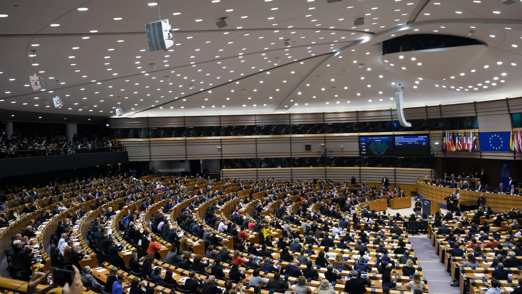 A general view of the hemicycle during of a plenary session on BREXIT vote of the European Parliament in Brussels, Belgium on January 29, 2020. Photo: Alexandros Michailidis.