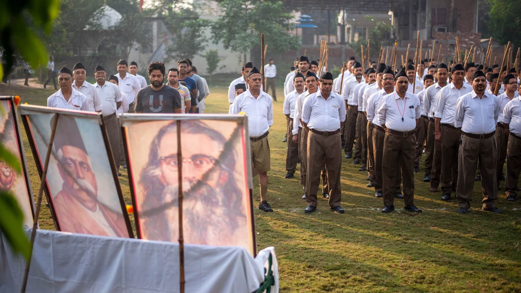 Volunteers of Rashtriya Swayamsevak Sangh (RSS) on Vijyadashmi festival, a large gathering or annual meeting during Ramanavami a Hindu festival in Ghaziabad, Uttar Pradesh on October 19, 2018. Photo: Pradeep Gaurs.