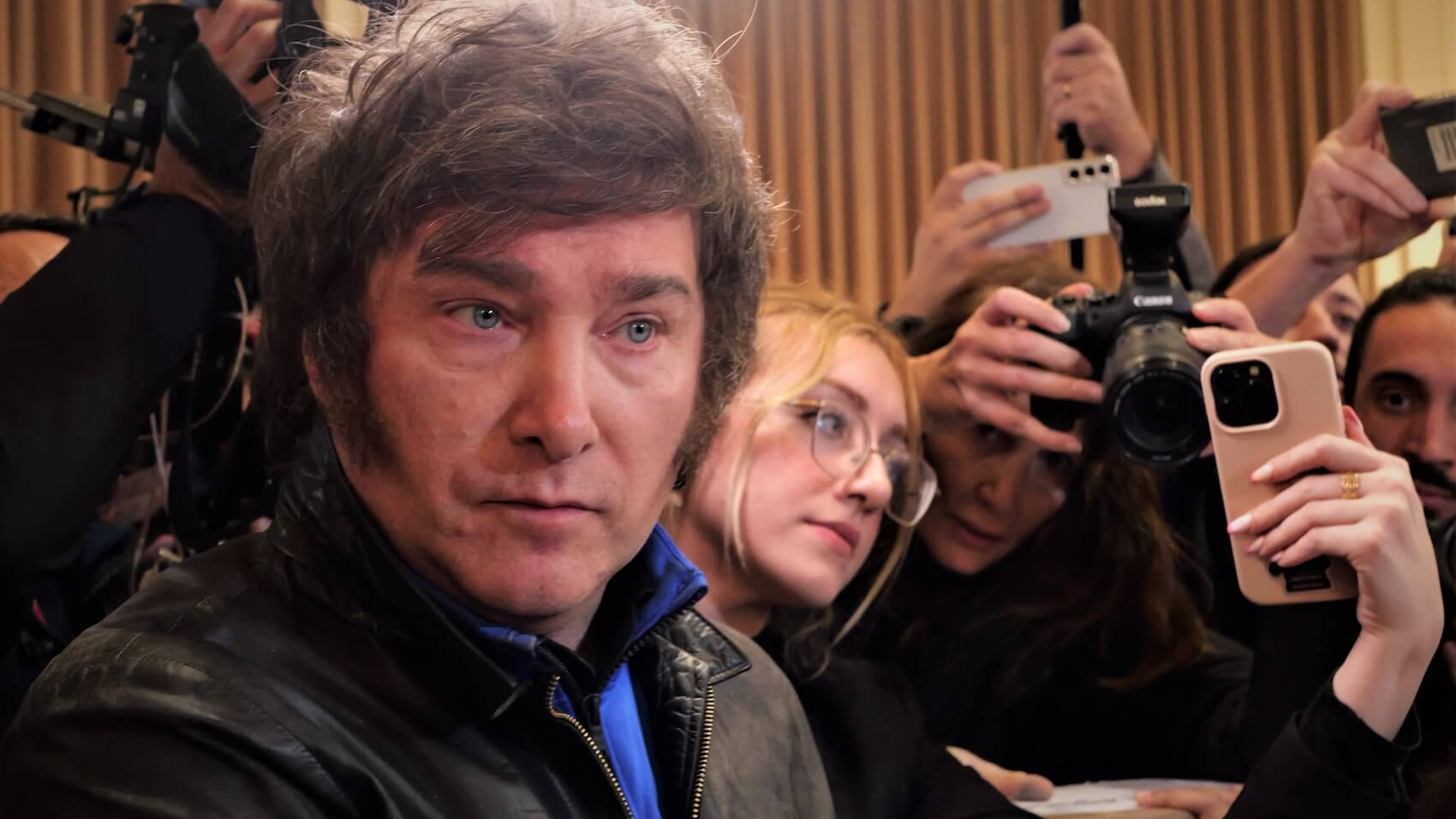 Ultra-right-wing Argentine politician Javier Milei during the PASO elections in Buenos Aires, Argentina on August 13, 2023. Photo: Facundo Florit.