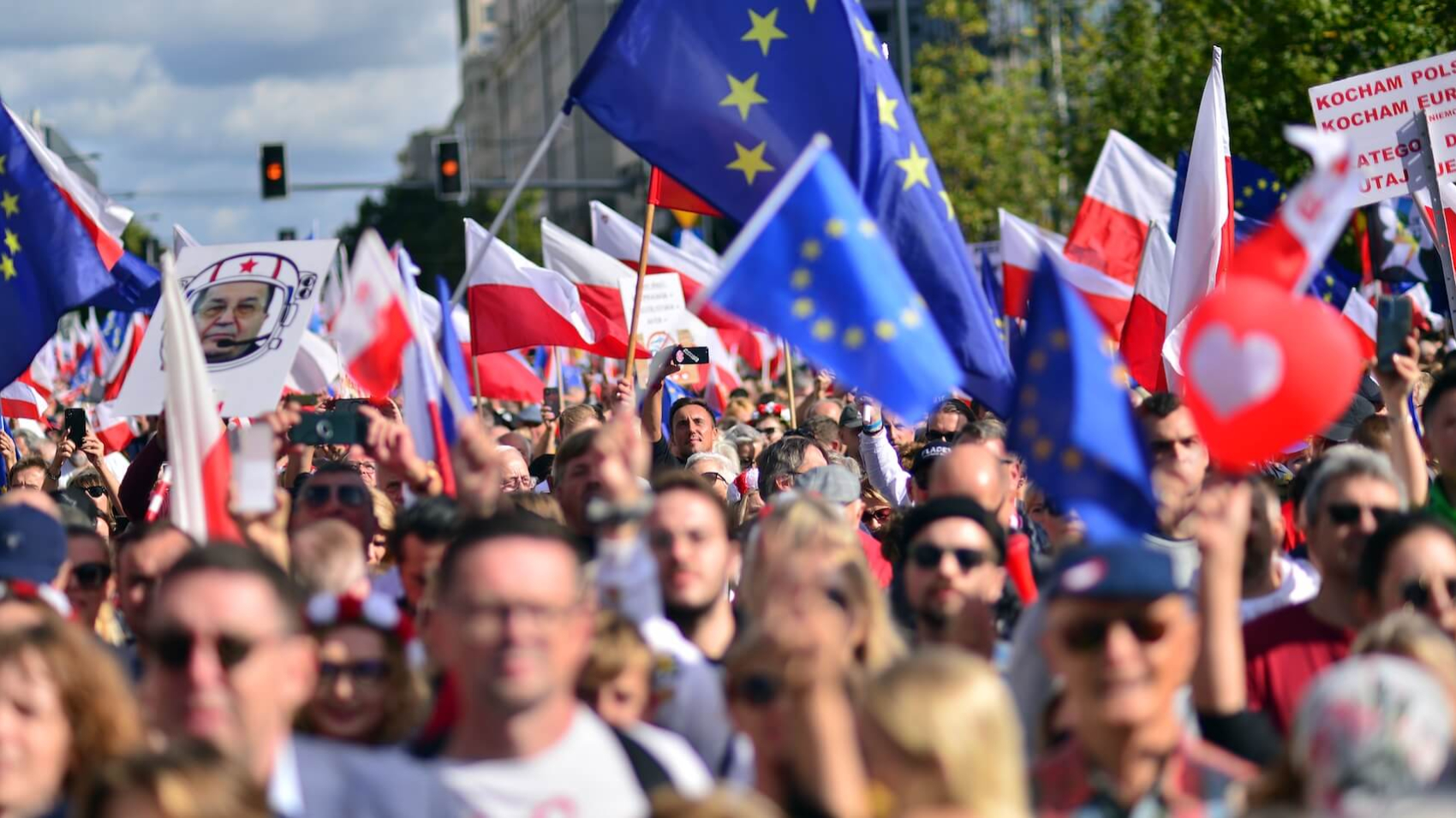 March of a Million Hearts. Hundreds of thousands march in anti-government protest to show support for democracy in Warsaw, Poland on October 1, 2023. Photo: Shutterstock.