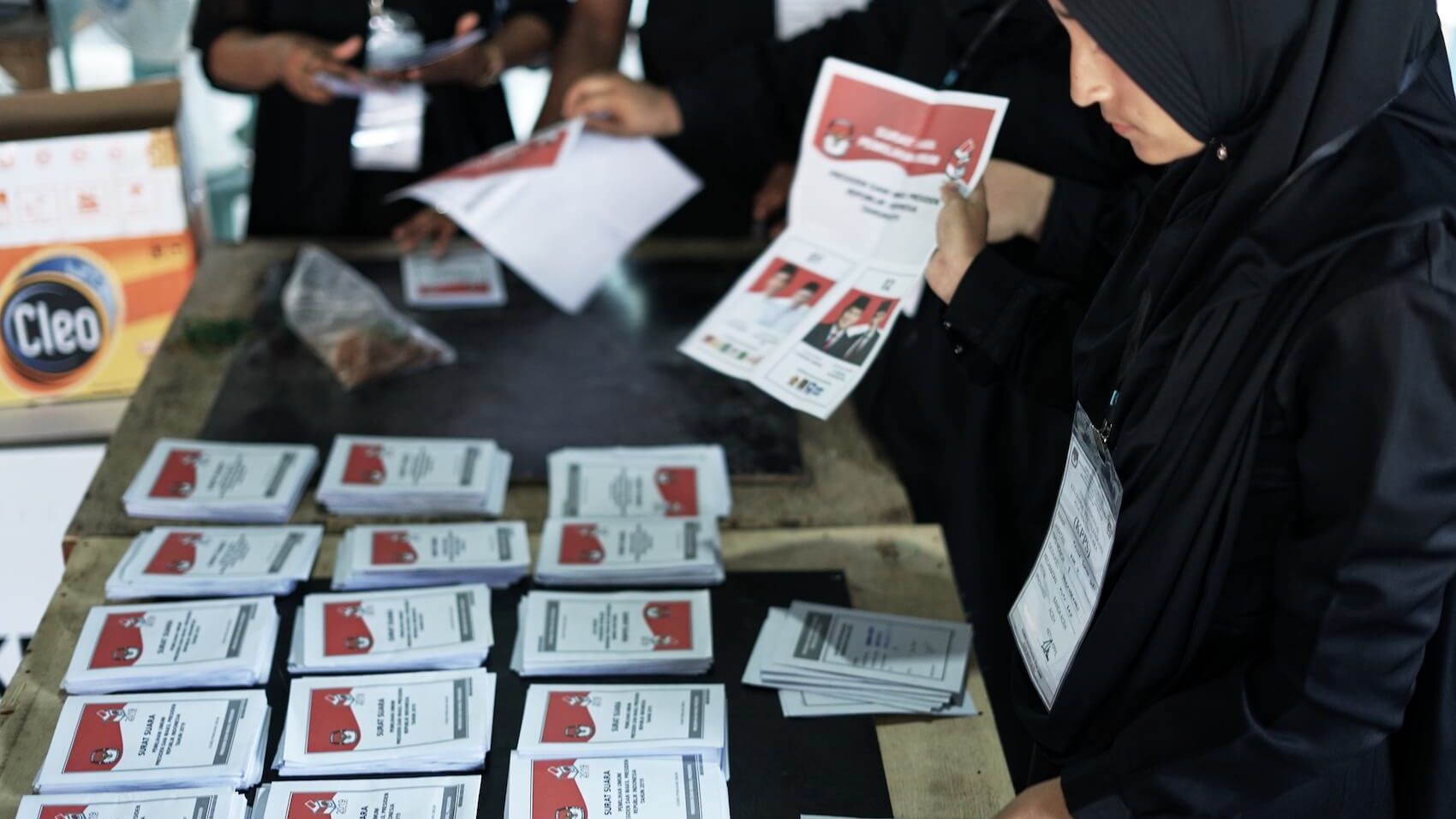 Election officials and witnesses count ballots papers of presidential election at polling station in Banda Aceh, Aceh Province, Indonesia on April 17, 2019. Photo: Shutterstock.