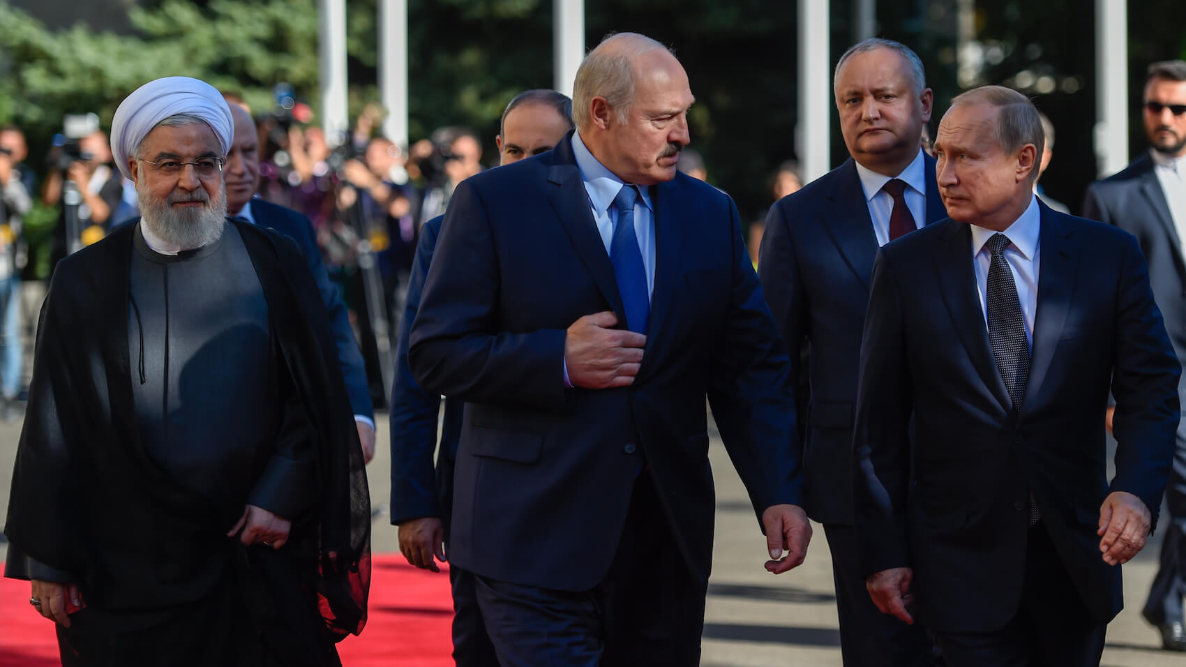 (L-R) Iran President Hassan Rouhan, Belarusian President Aleksander Lukashenko and Russian President Vladimir Putin at the session of the supreme Eurasian Economic Council in Yerevan, Armania on October 1, 2019. Photo: Asatur Yesayants.