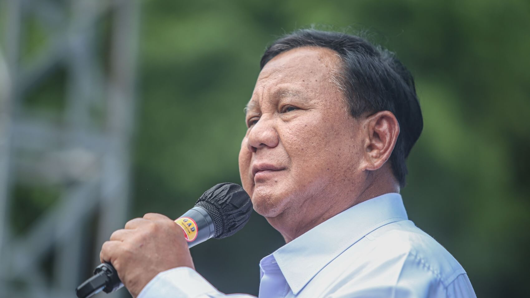 residential candidate Prabowo Subianto delivers a speech at a campaign event in Jakarta, Indonesia on January 19, 2024. Photo: Shutterstock.