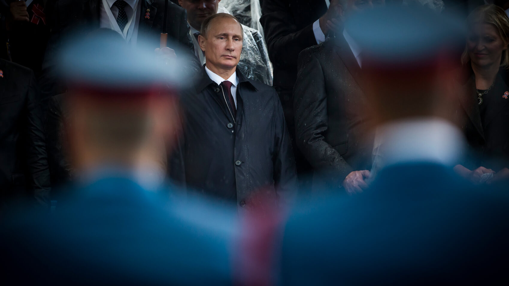 Russian President Vladimir Putin observed amidst soldiers during the military parade in Belgrade, Serbia on October 16, 2014. Photo by Dimitrije Ostojic.