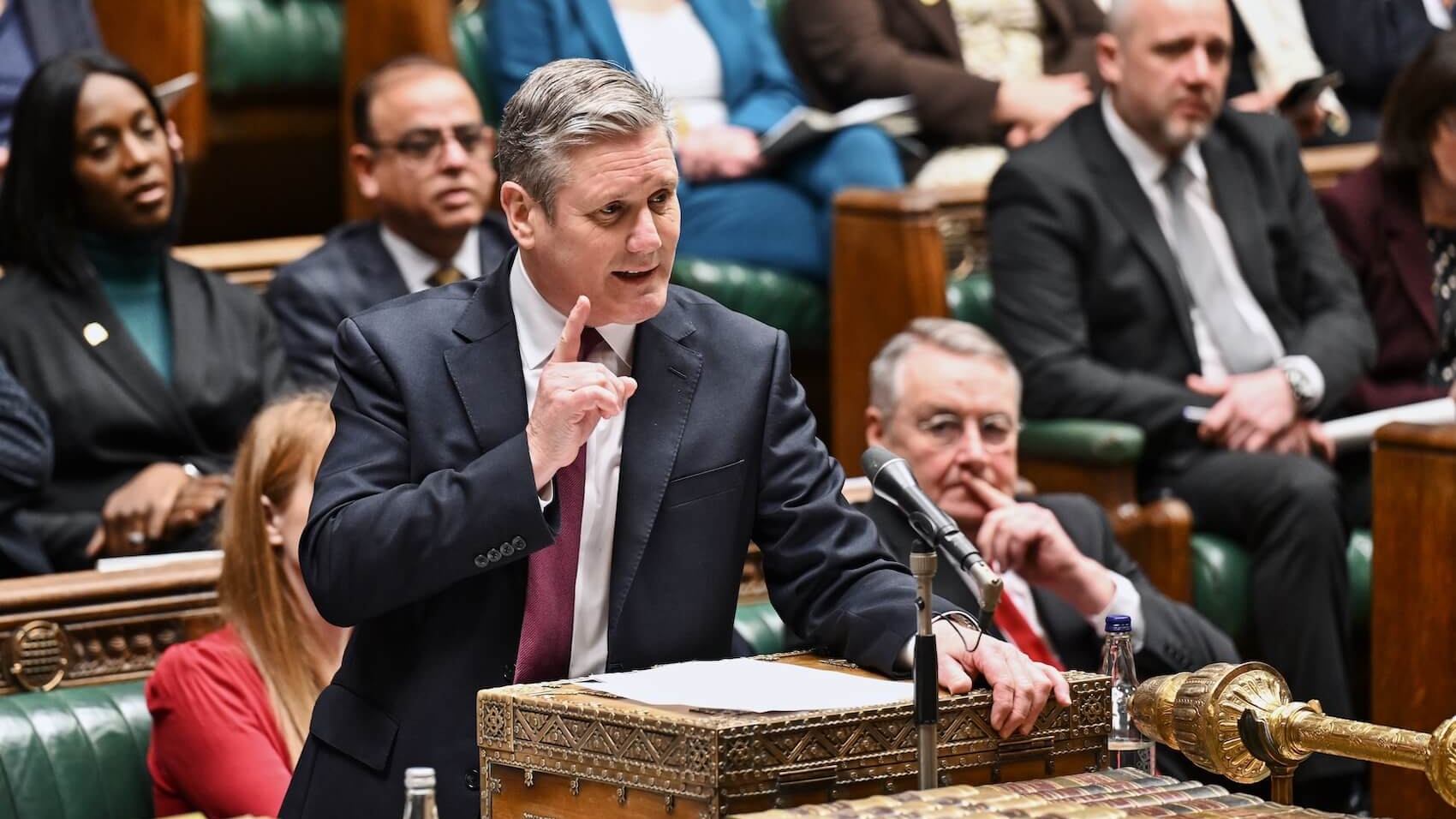 Labour Party leader Sir Keir Starmer speaking and gesturing in the House of Commons, UK Parliament, at Westminster Palace in London, UK, on February 7, 2024. Photo: Tennessee Witney.