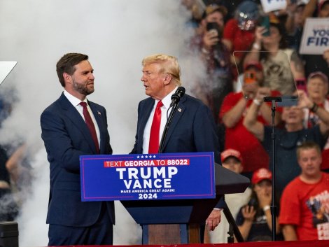 Former US President Donald Trump at a rally with VP nominee J.D. Vance in Atlanta, GA, on August 3, 2024. Photo: Phil Mistry.