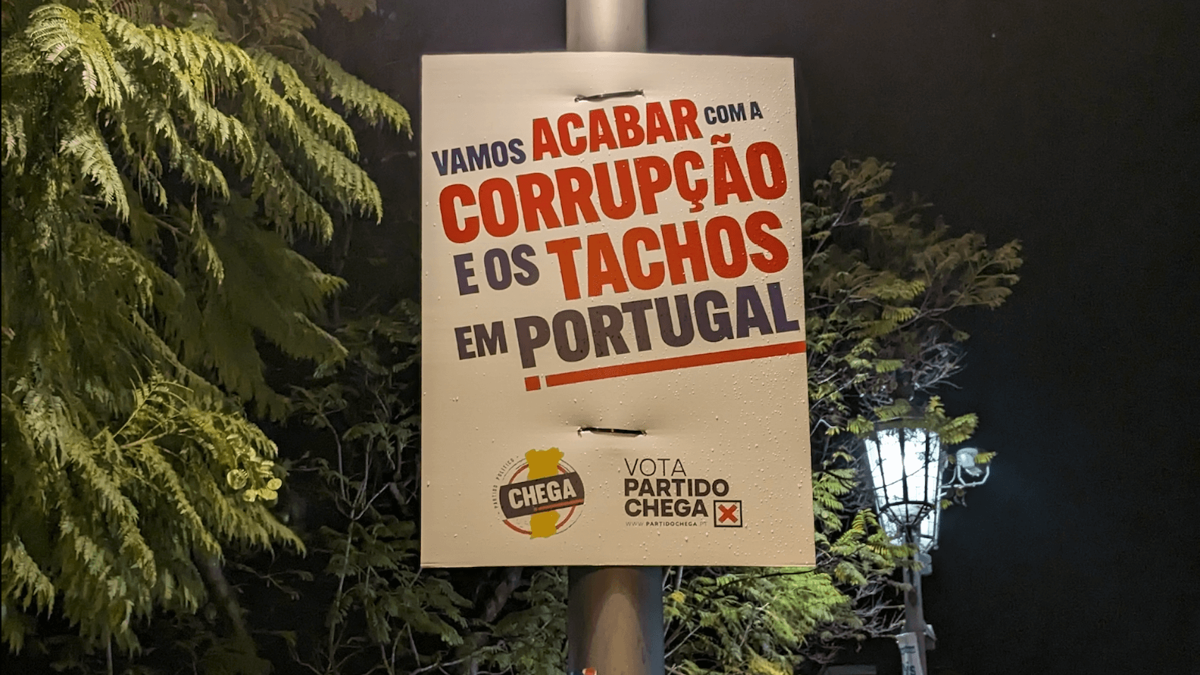 Campaign poster for the Chega party in downtown Lisbon ahead of the national elections on March 9, 2024, in Lisbon, Portugal. Photo: Lars Hoffmann.