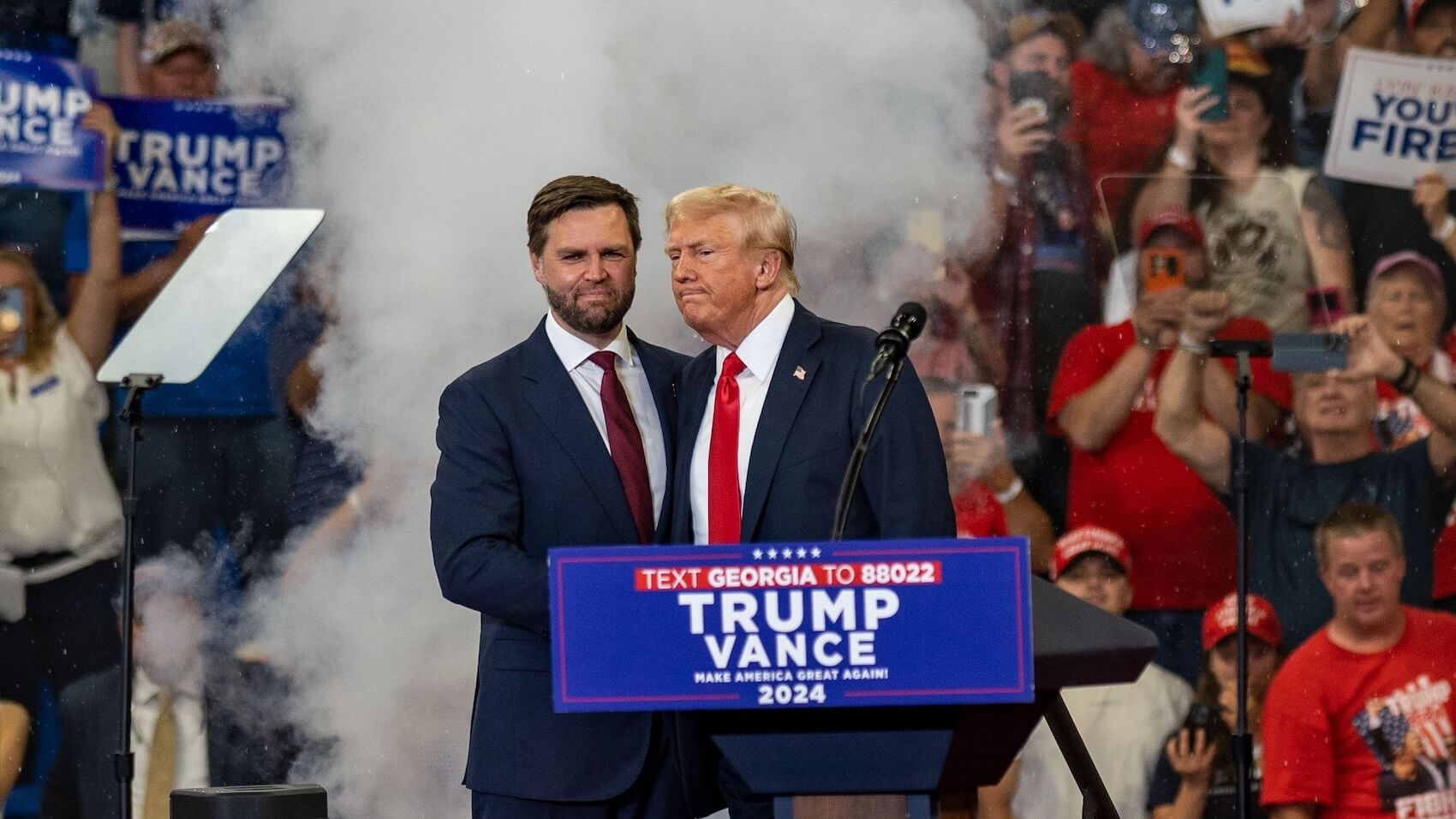 Former U.S. President Donald Trump at a rally for then-VP nominee J.D. Vance in Atlanta, GA, on August 3, 2024. Photo: Phil Mistry.