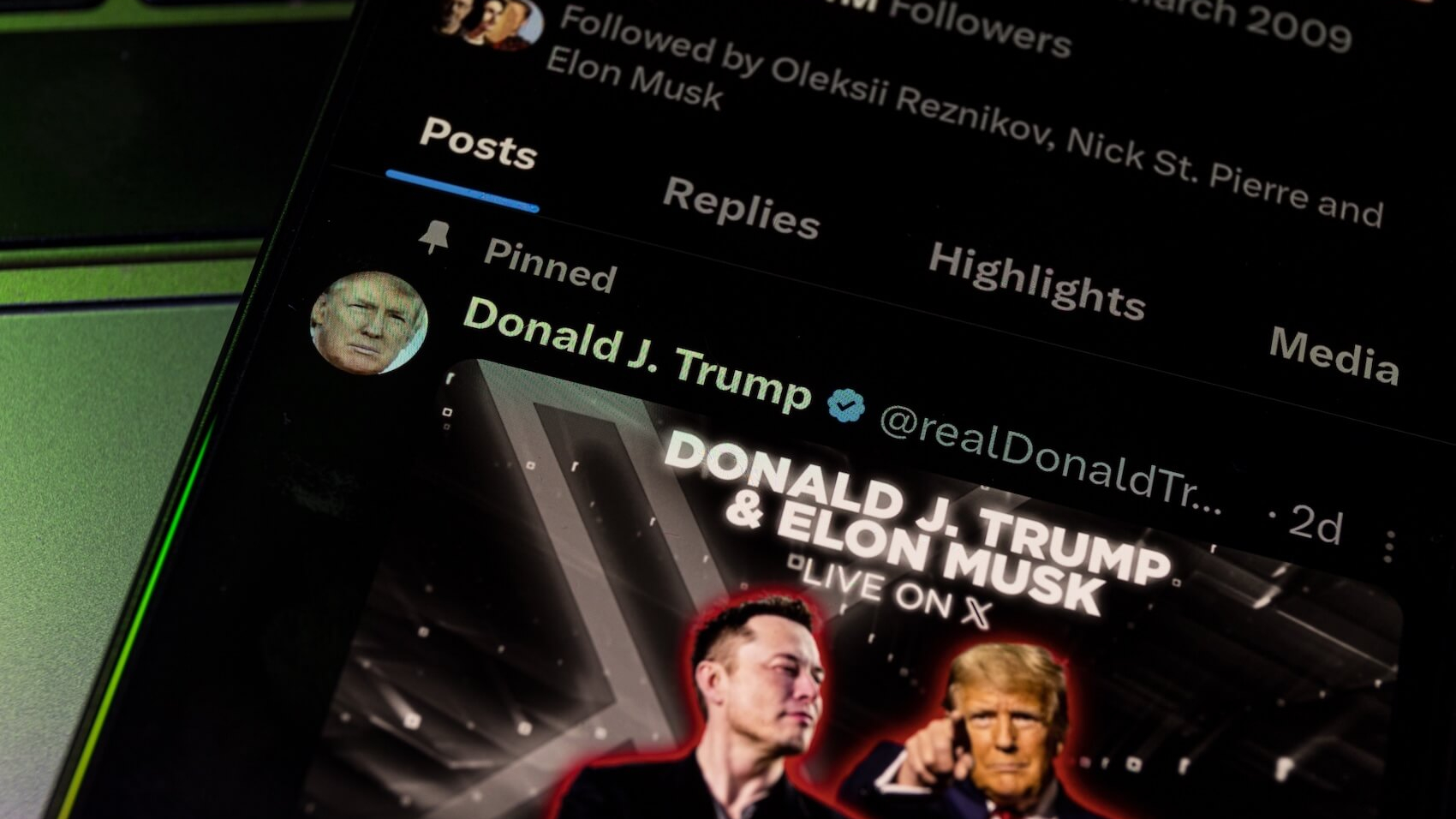 Donald Trump and Elon Musk on the X social media platform. Photo: Rokas Tenys.