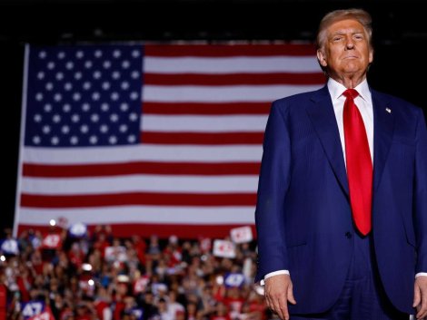 Republican presidential nominee, former U.S. President Donald Trump arrives to speak during a campaign rally at Suburban Collection Showplace on October 26, 2024 in Novi, Michigan. Photo: Anna Moneymaker.