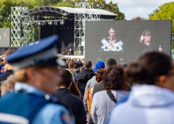 New Zealand Prime Minister Jacinda Ardern speaks at the Memorial Service for the Muslim victims of the Christchurch shootings, held in Christchurch, Canterbury, New Zealand, on March 29, 2019, with a significant police presence. Photo: Sheryl Watson.