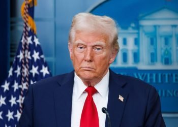US President Donald Trump speaks at a White House press briefing after a Black Hawk helicopter collided with American Airlines Flight 5342 near DCA Airport in Washington on January 30, 2025. Photo: Joshua Sukoff.