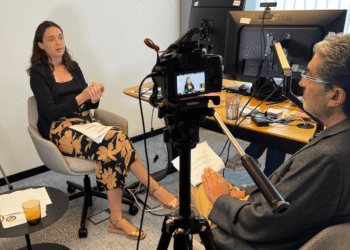 Chloé Ridel, Member of the European Parliament from the Socialist Group and Rapporteur for transnational repression, during her interview with ECPS’s Selcuk Gultasli. Photo: Umit Vurel.