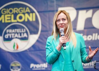 Giorgia Meloni, leader of the Fratelli d’Italia party and candidate for prime minister, during an electoral rally in Turin, Italy, September 2022. Photo: Mike Dot.