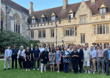 Participants of the ECPS Conference 2025 at St Cross College, University of Oxford, gather for a group photo on July 1, 2025.