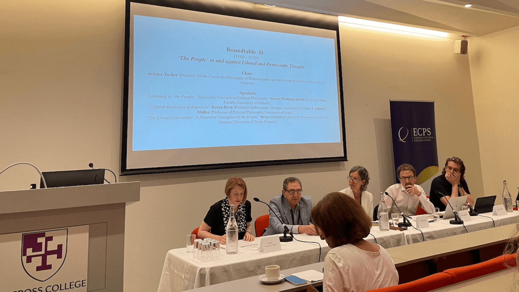 Participants of Roundtable II – "'The People' in and against Liberal and Democratic Thought" engage in a vibrant discussion on political philosophy, populism, and the contested meanings of ‘the people’ at St Cross College, University of Oxford.