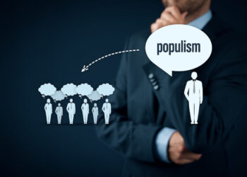 Populism and political marketing: An illustration of how populist rhetoric is often employed as a strategic tool to swiftly gain voter support. Illustration: Jakub Jirsak.