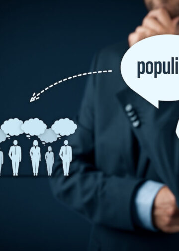 Populism and political marketing: An illustration of how populist rhetoric is often employed as a strategic tool to swiftly gain voter support. Illustration: Jakub Jirsak.