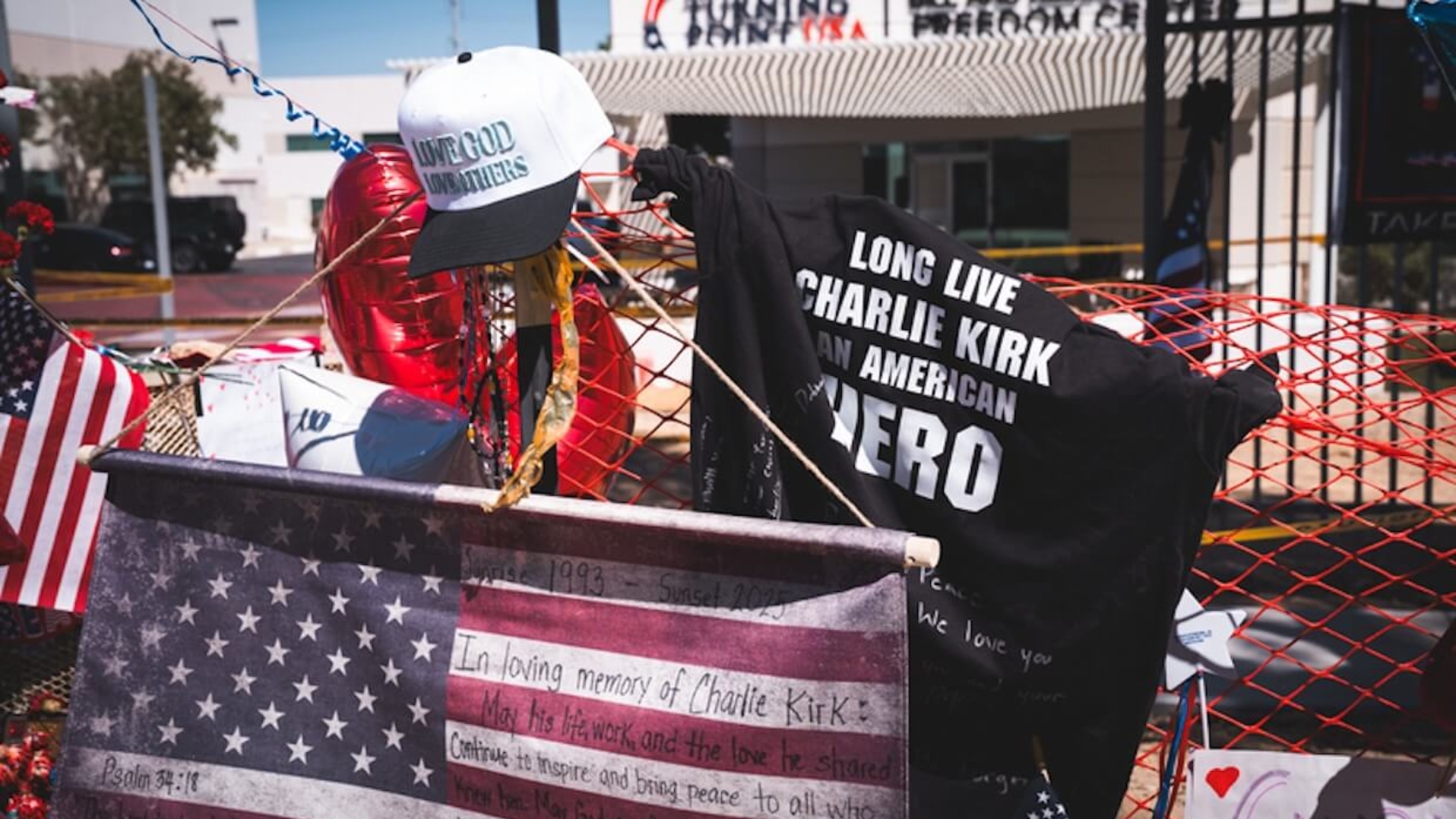 Memorial for Charlie Kirk outside Turning Point USA Headquarters in Phoenix, Arizona, on September 13, 2025, following his fatal shooting while speaking at Utah Valley University in Orem, Utah. Photo: Dreamstime.