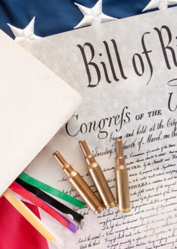 United States Bill of Rights alongside a Bible and bullets. Photo: Cheryl Casey.