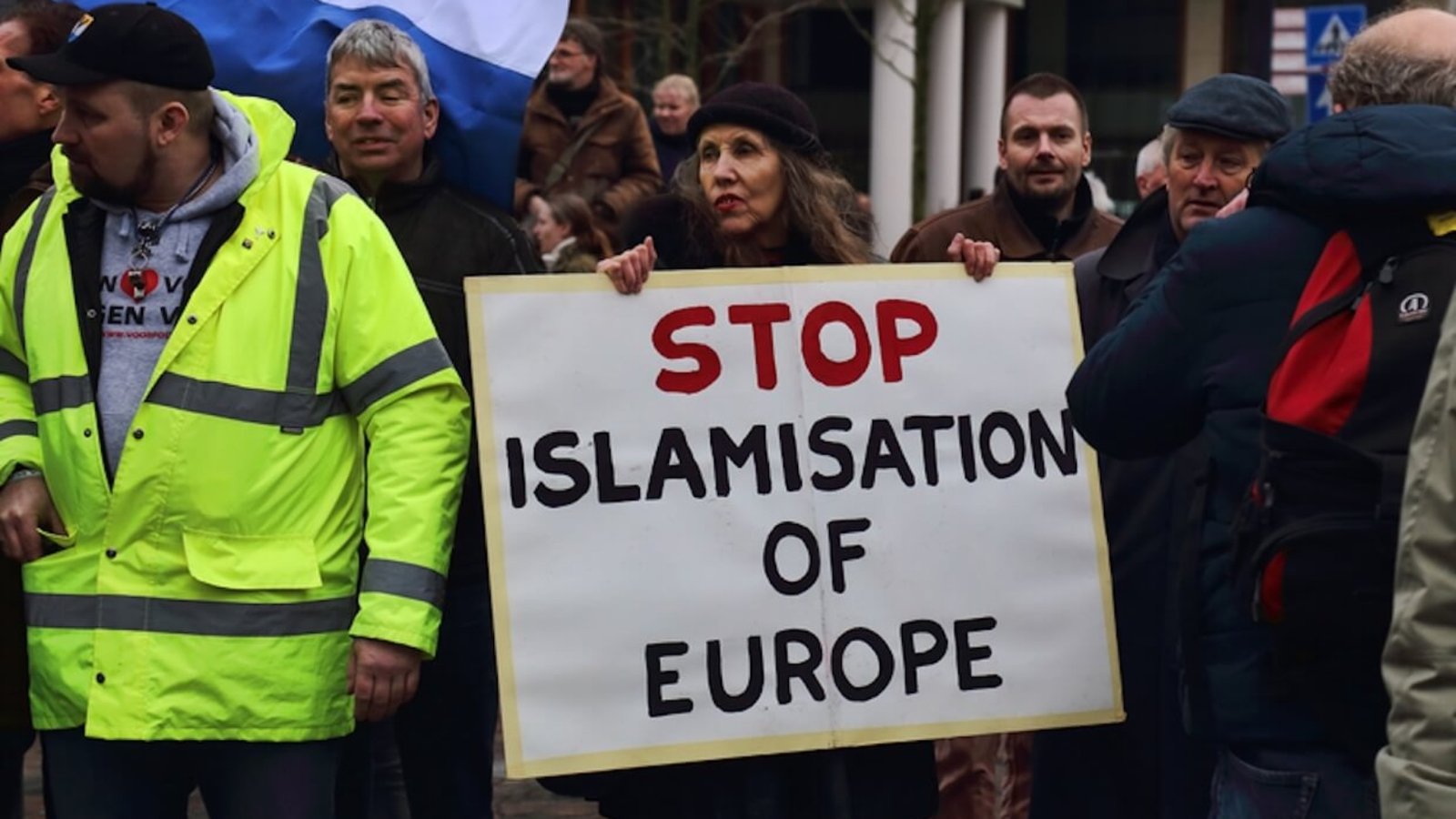 Anti-Islam demonstration in Rotterdam, the Netherlands, on January 20, 2017. Protesters carry signs opposing “Islamization.” Photo: Jan Kranendonk.
