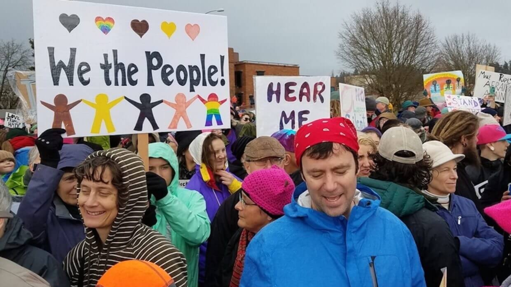Women’s March Demonstration — Protesters take to the streets of Eugene, Oregon, despite the rain. Photo: Catherine Avilez.