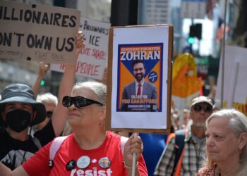 Labor Day protest outside Trump Tower on Fifth Avenue, Midtown Manhattan, September 1, 2025, where demonstrators demanded better wages and working conditions. Photo: Dreamstime.
