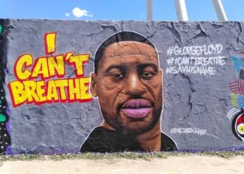 "I can’t breathe” graffiti honoring George Floyd at Mauerpark, Berlin, painted by street artist Eme Freethinker at the former death strip of the Berlin Wall, June 2, 2020. Photo: Sybille Reuter.