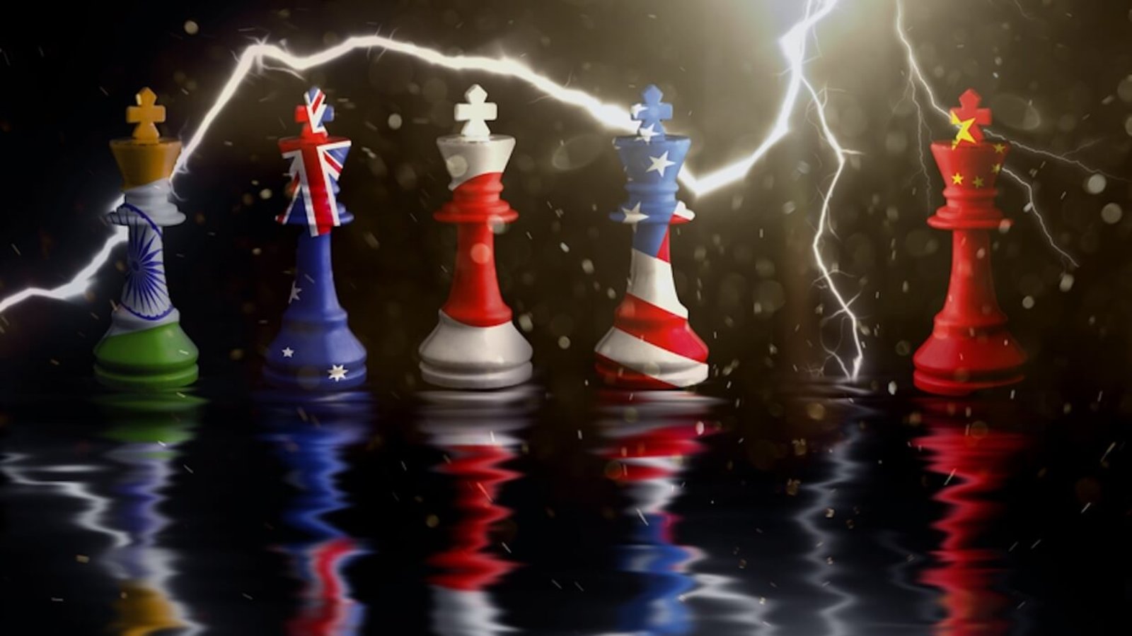 Flags of the Quad countries—Japan, Australia, the United States, and India—symbolizing strategic cooperation in the Indo-Pacific. Photo: Sameer Chogale.