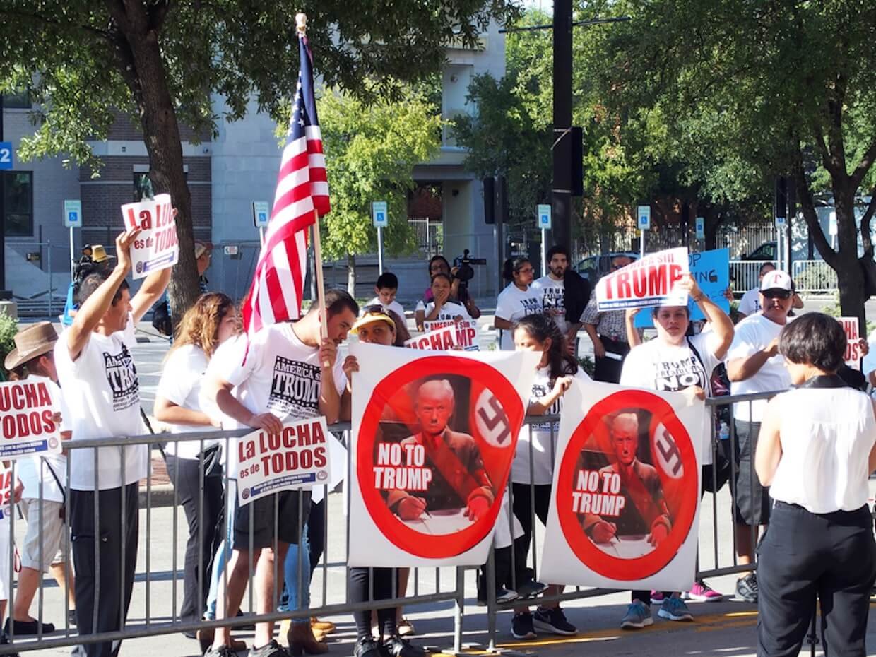Protesting Donald Trump.