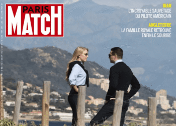 Jordan Bardella and Princess Maria Carolina of Bourbon-Two Sicilies captured in a staged, paparazzi-style moment—where romance, image, and political branding converge on the cover of Paris Match.