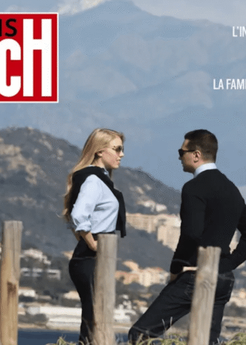 Jordan Bardella and Princess Maria Carolina of Bourbon-Two Sicilies captured in a staged, paparazzi-style moment&mdash;where romance, image, and political branding converge on the cover of Paris Match.