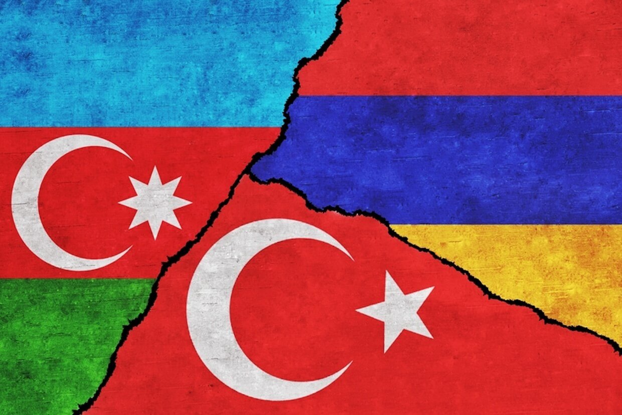 Armenia-Azerbaijan-Turkey flags.