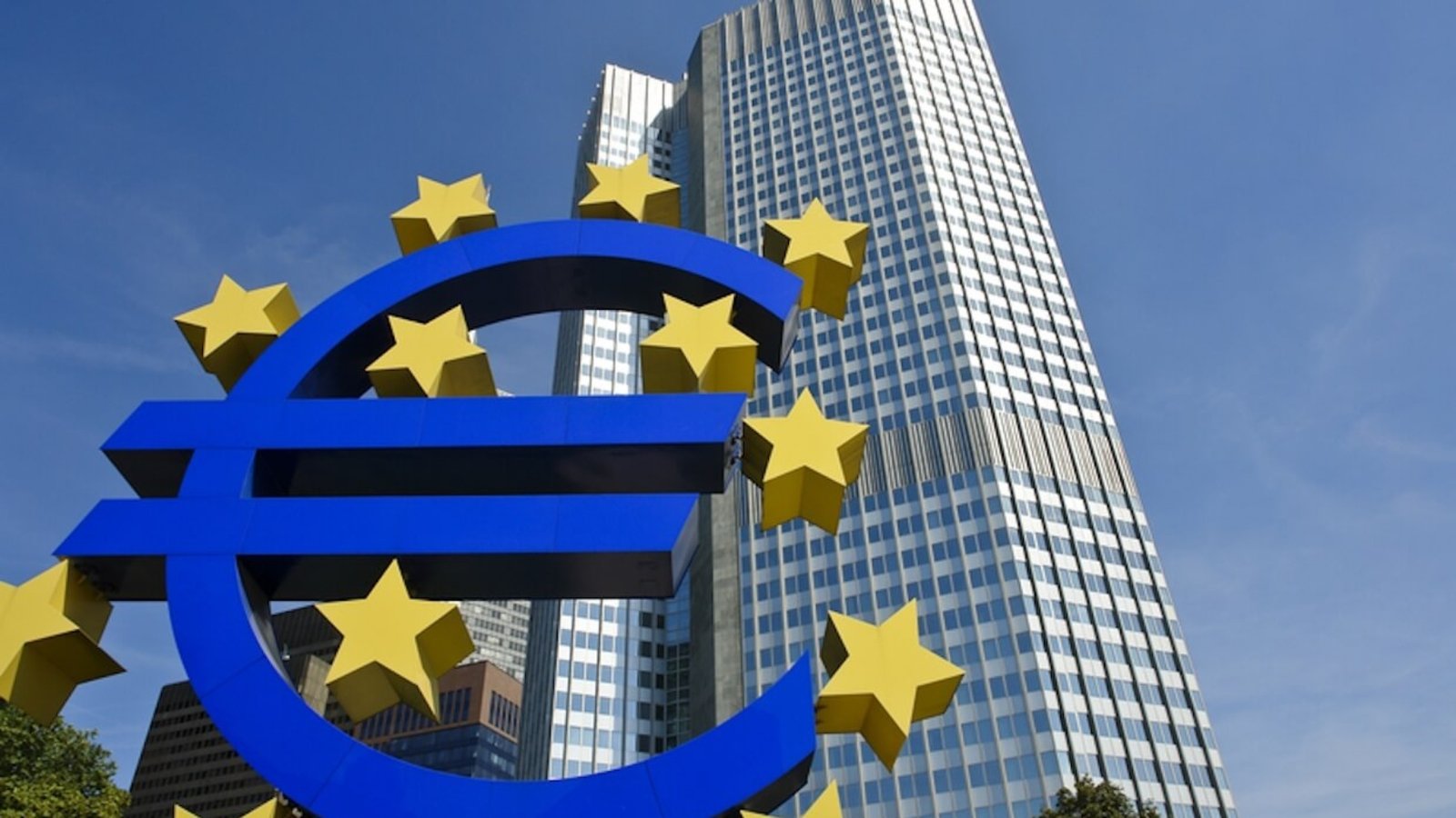 The iconic euro (€) sculpture.