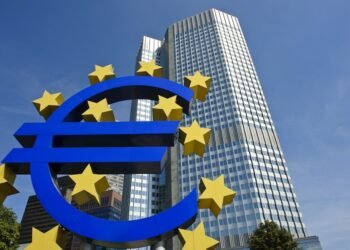 The iconic euro (€) sculpture.