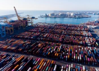 The sea port of Barcelona in Spain.