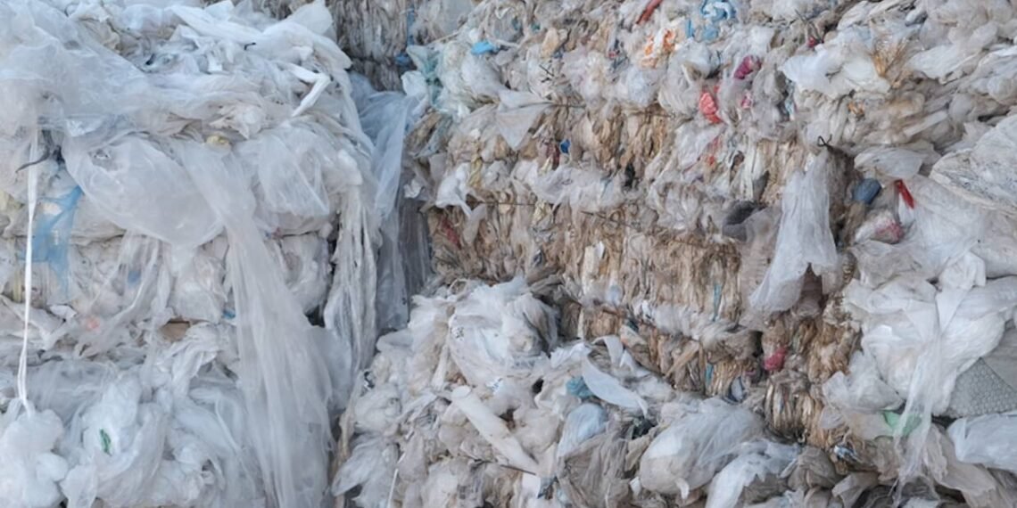 Turkey: Bales of waste plastic prepared for transport.