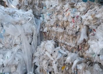 Turkey: Bales of waste plastic prepared for transport.