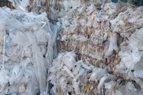 Turkey: Bales of waste plastic prepared for transport.