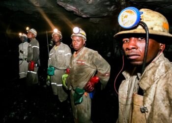 Underground platinum and palladium mining operations and machinery in Johannesburg.