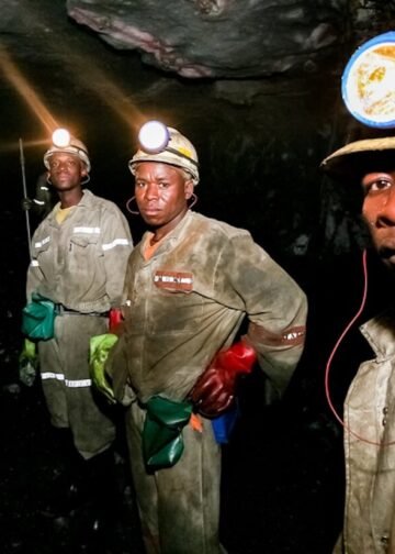 Underground platinum and palladium mining operations and machinery in Johannesburg.