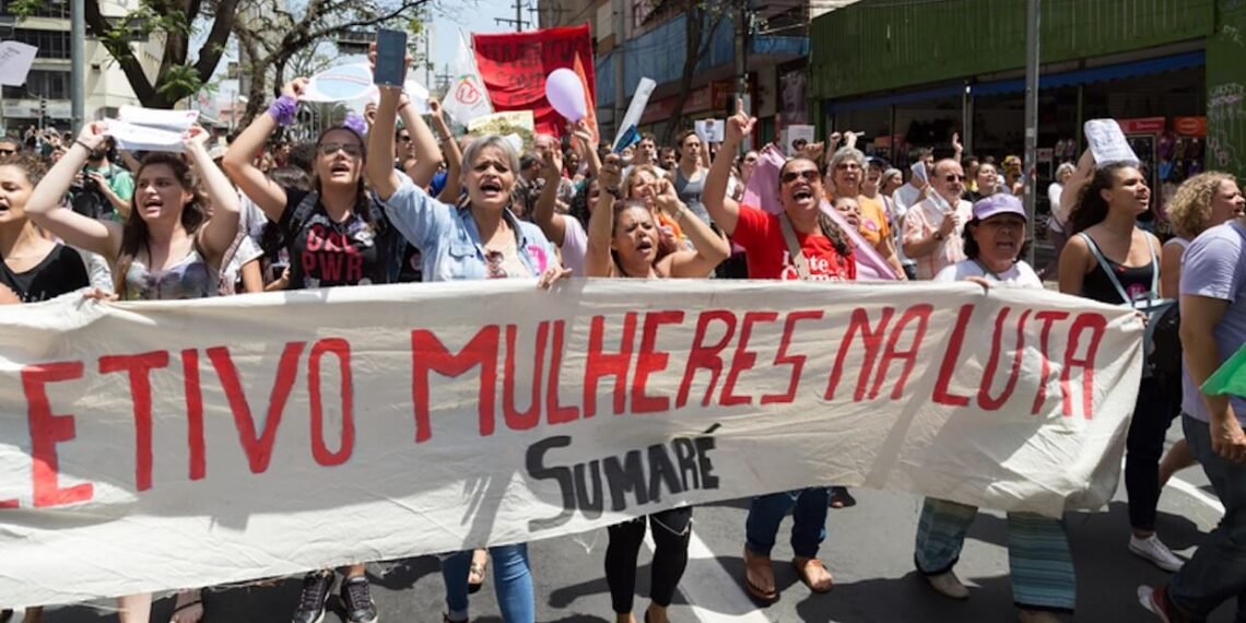Women protest in Brazil.