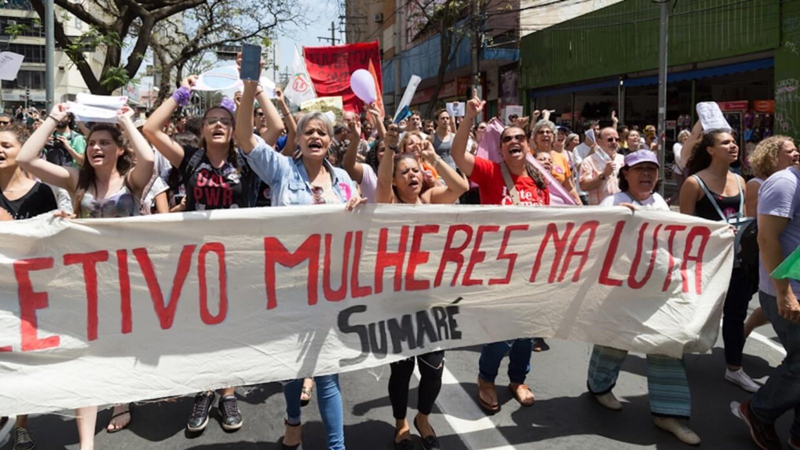 Women protest in Brazil.