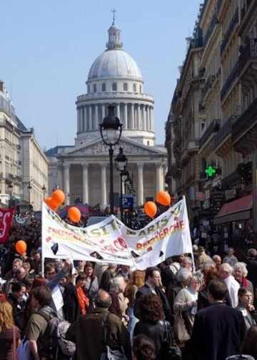 University teachers, researchers, and students demonstrate in Paris, France, on April 2, 2009.